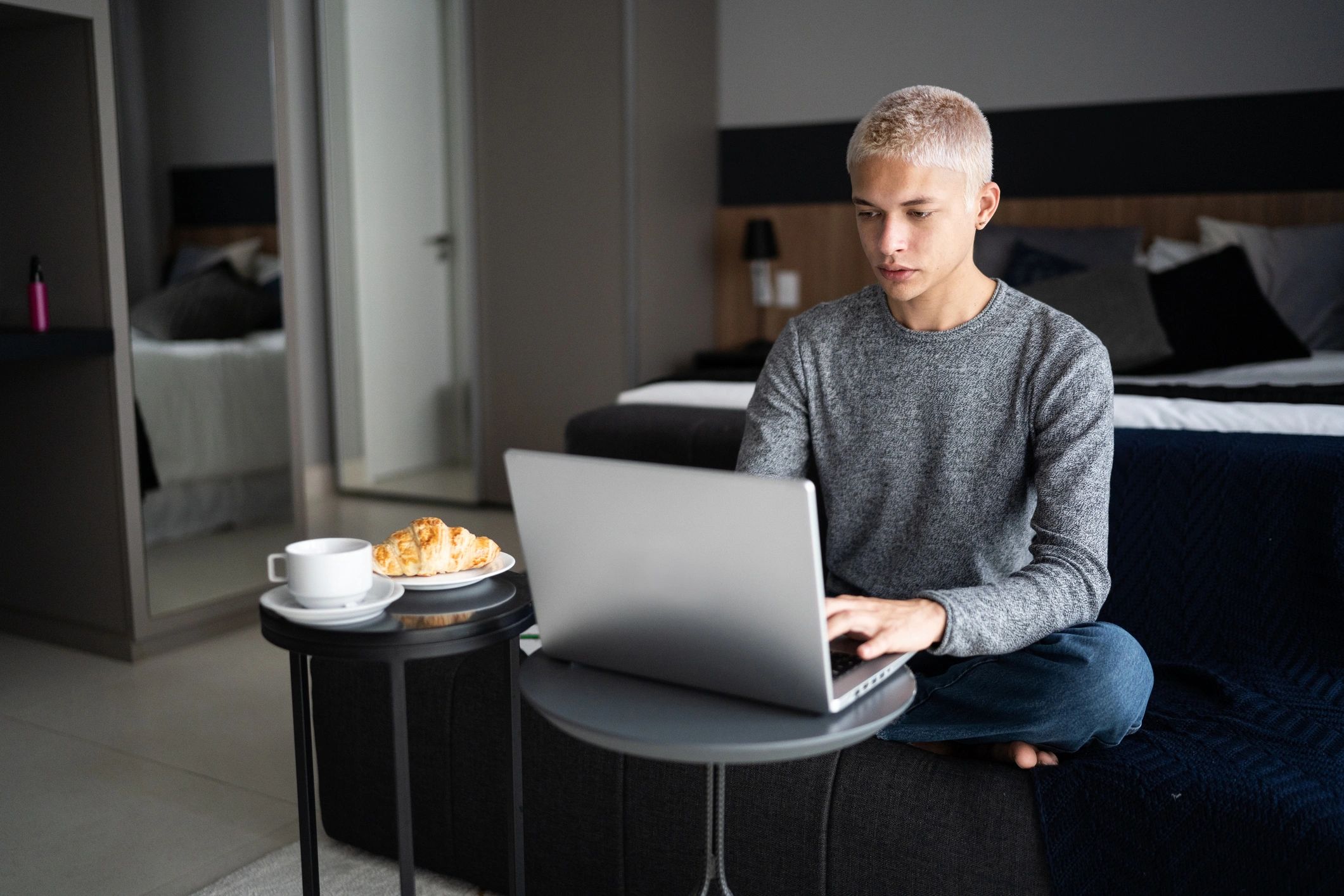 Person using a laptop at home