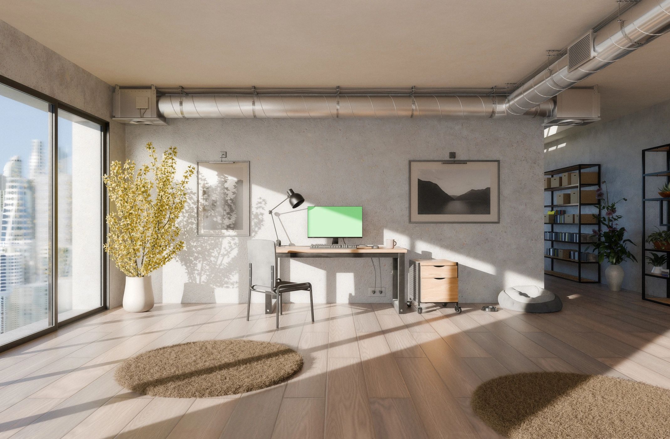 Modern home workspace with natural light